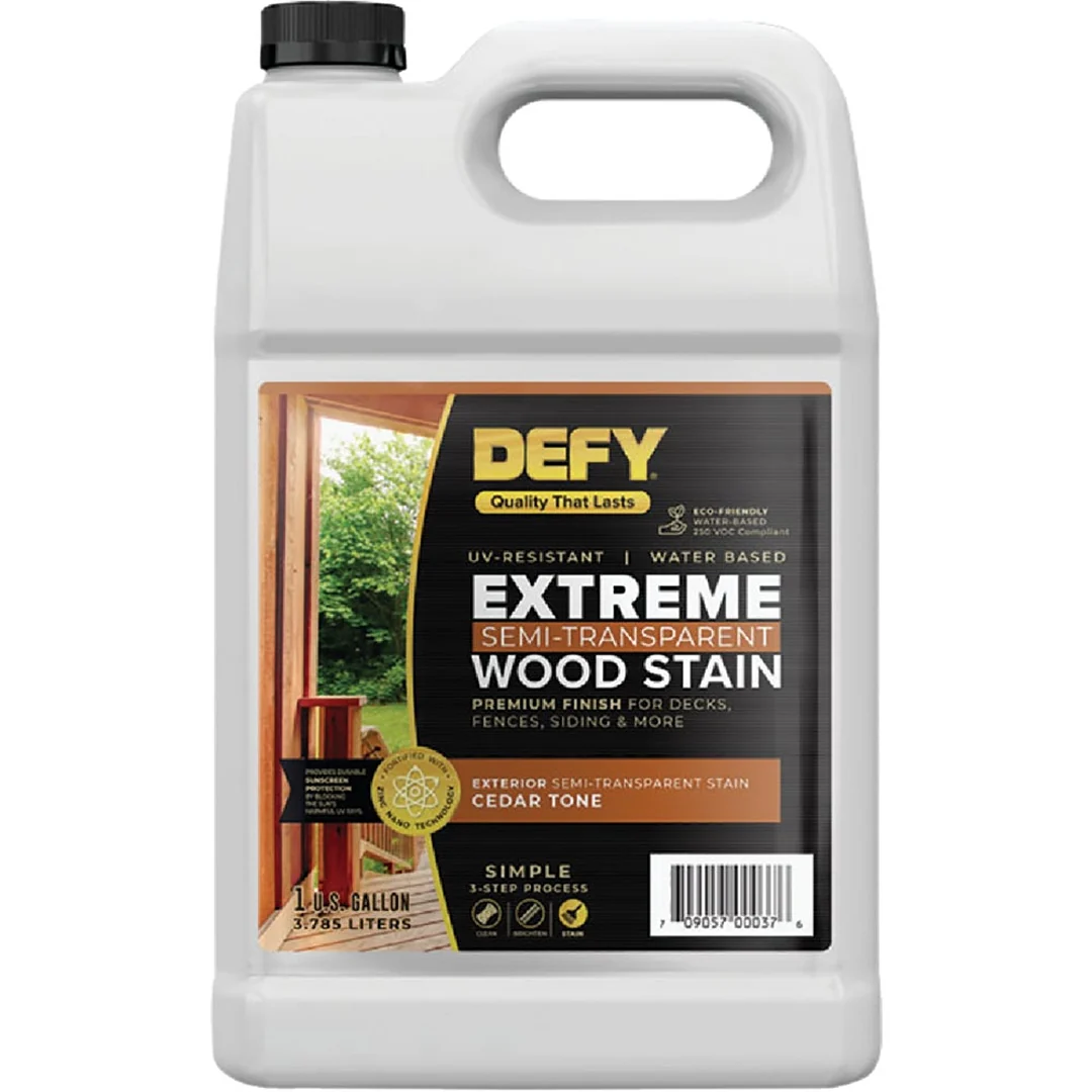 Stylish Defy Semi-Transparent Exterior Wood Stain Cedar Tone 1 Gal Breathable