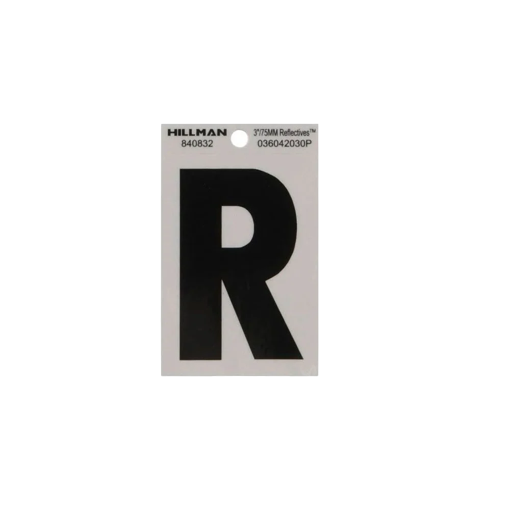Responsible Hillman 3 in. Black Silver Reflective Mylar Sticker Wide Style Letter R Original