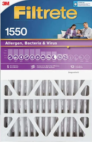Clean Filtretre Allergen Bacteria and Virus 1550 MPR Furnace Filter 20 x 25 x 4 Reliable