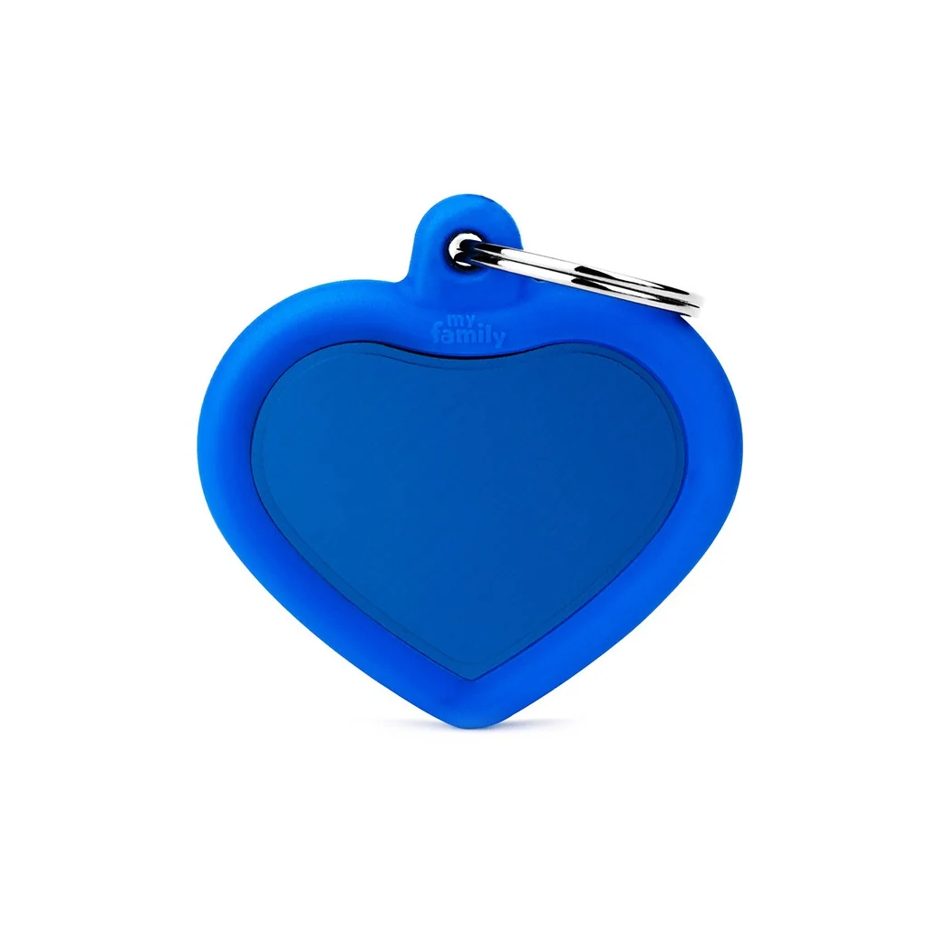 Stylish MyFamily Hushtag Blue Aluminum Heart with Rubber Pet Tag Premium Material