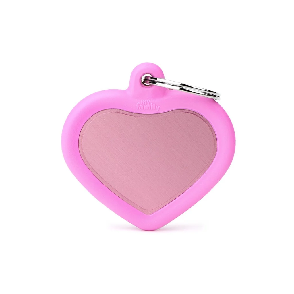 Secure MyFamily Hushtag Pink Aluminum Heart with Rubber Pet Tag Convenient