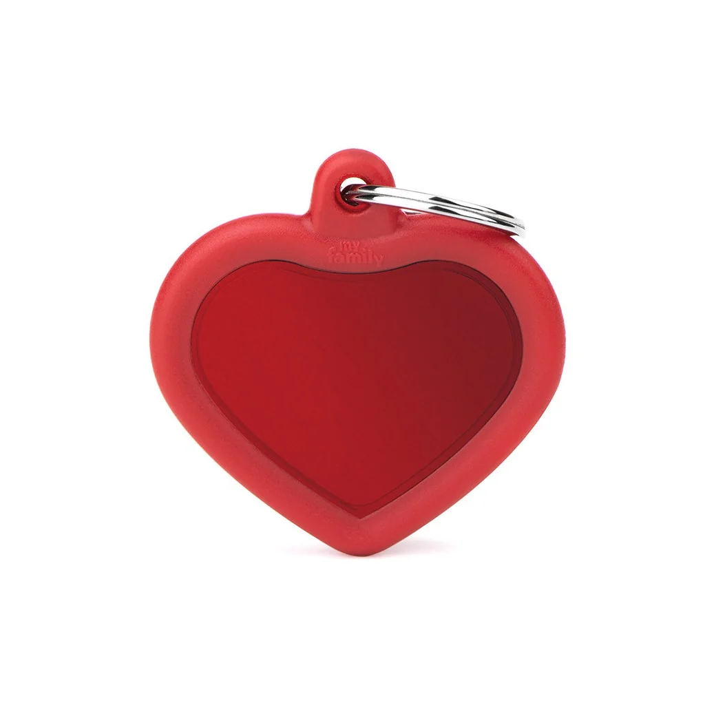 Exclusive MyFamily Hushtag Red Aluminum Heart with Rubber Pet Tag Durable