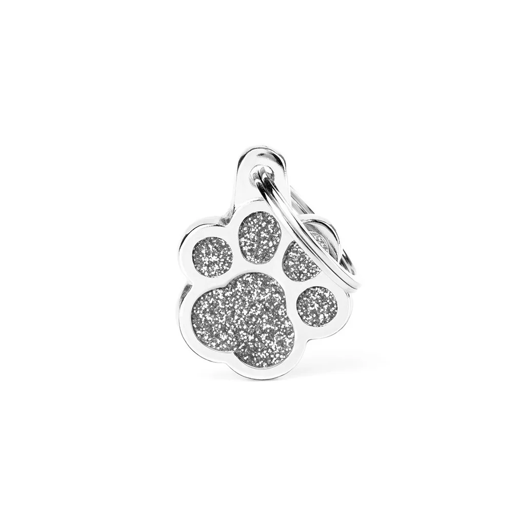 Authentic MyFamily Shine Grey Glitter Paw Pet Tag Elegant