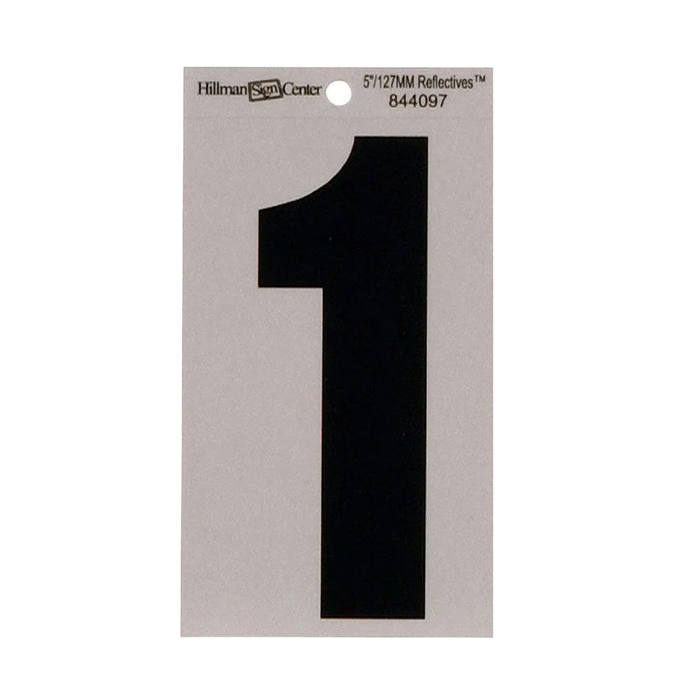 Superior Hillman 5-In. Black Silver Reflective Adhesive House Number 1 Durable