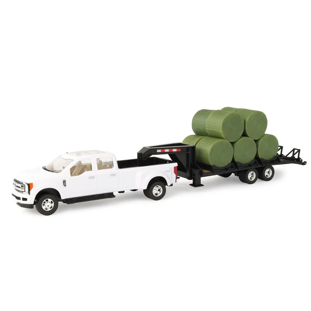 Solid TOMY John Deere Pickup with Trailer and Bales 1 32 Scale High-Grade