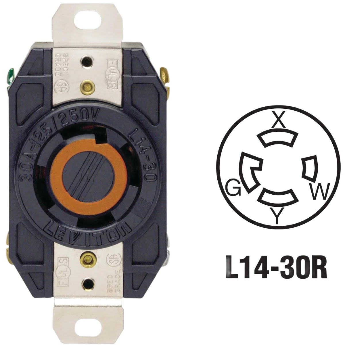 Pure Leviton 30 Amp Black Industrial Grade Locking Outlet Receptacle High-Performance