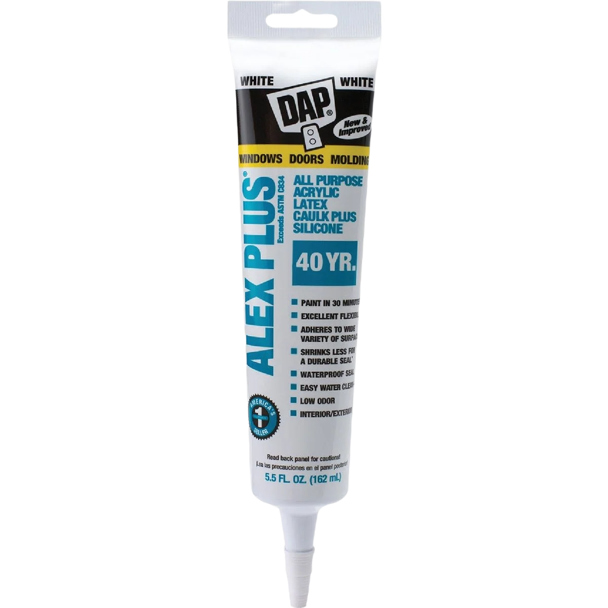Enhanced DAP Alex Plus White All Purpose Acrylic Latex Caulk Plus Silicone 5.5 oz. Effective