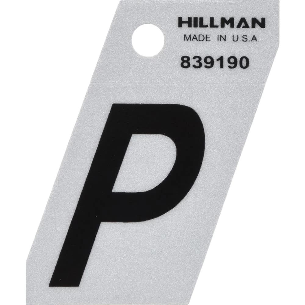 Reusable Hillman 1-1 2 in. Black Silver Reflective Mylar Angle Cut Sticker Letter P Clean