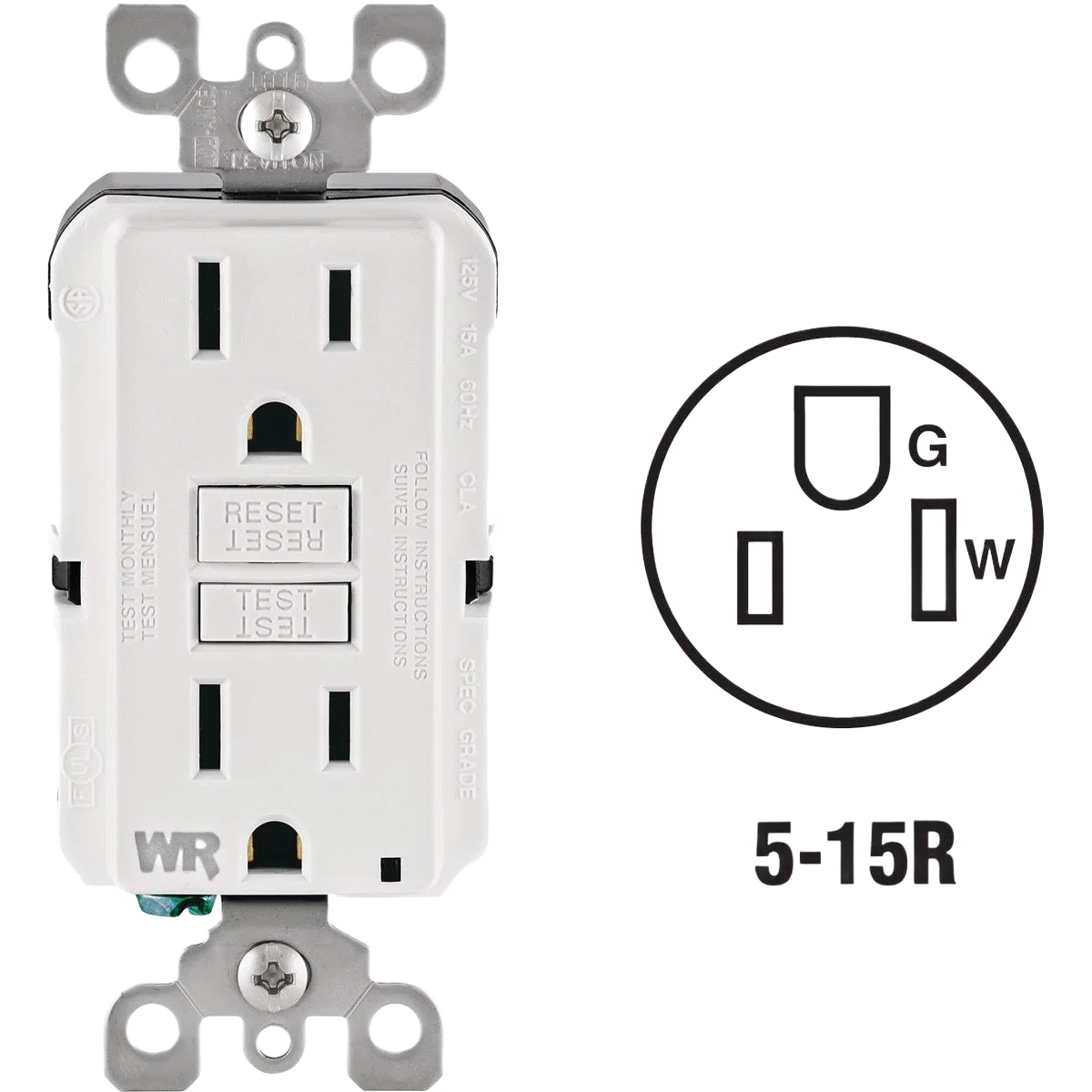 Detailed Leviton SmartlockPro White Tamper Weather Resistant 5-15R GFCI Outlet Safe