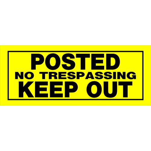 Traditional Hillman Yellow Black Plastic Posted No Trespassing Keep Out Sign 6 x 15 Detailed