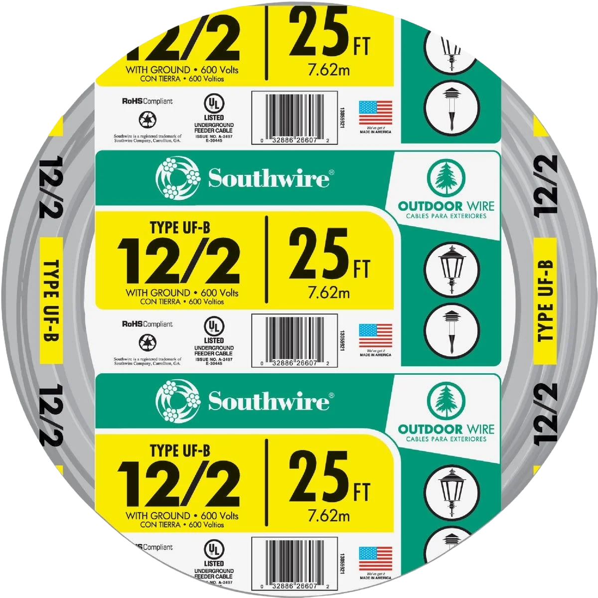 Safe Southwire 25′ 12 AWG 2-Conductor UFW G Wire Sustainable