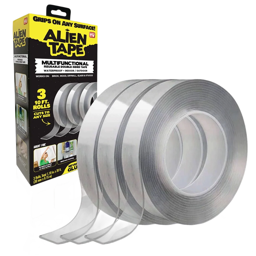 User-Friendly Alien Tape Reusable Double-Sided Transparent Tape 3 Rolls Pure