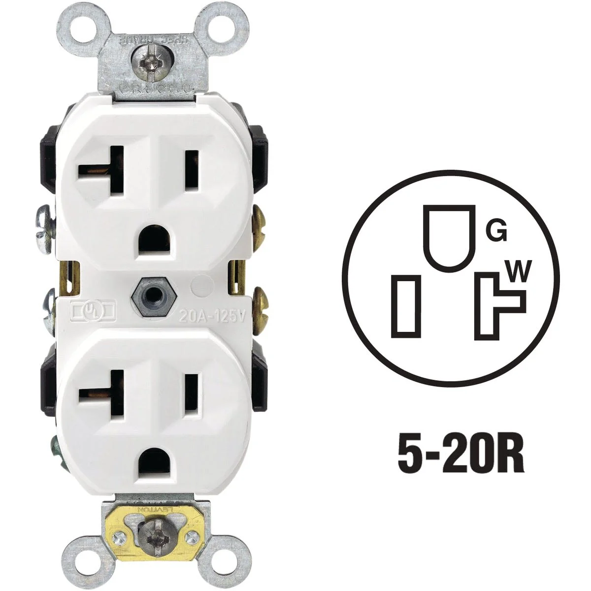 Pure Leviton 20 Amp White Heavy-Duty Duplex Outlet Versatile