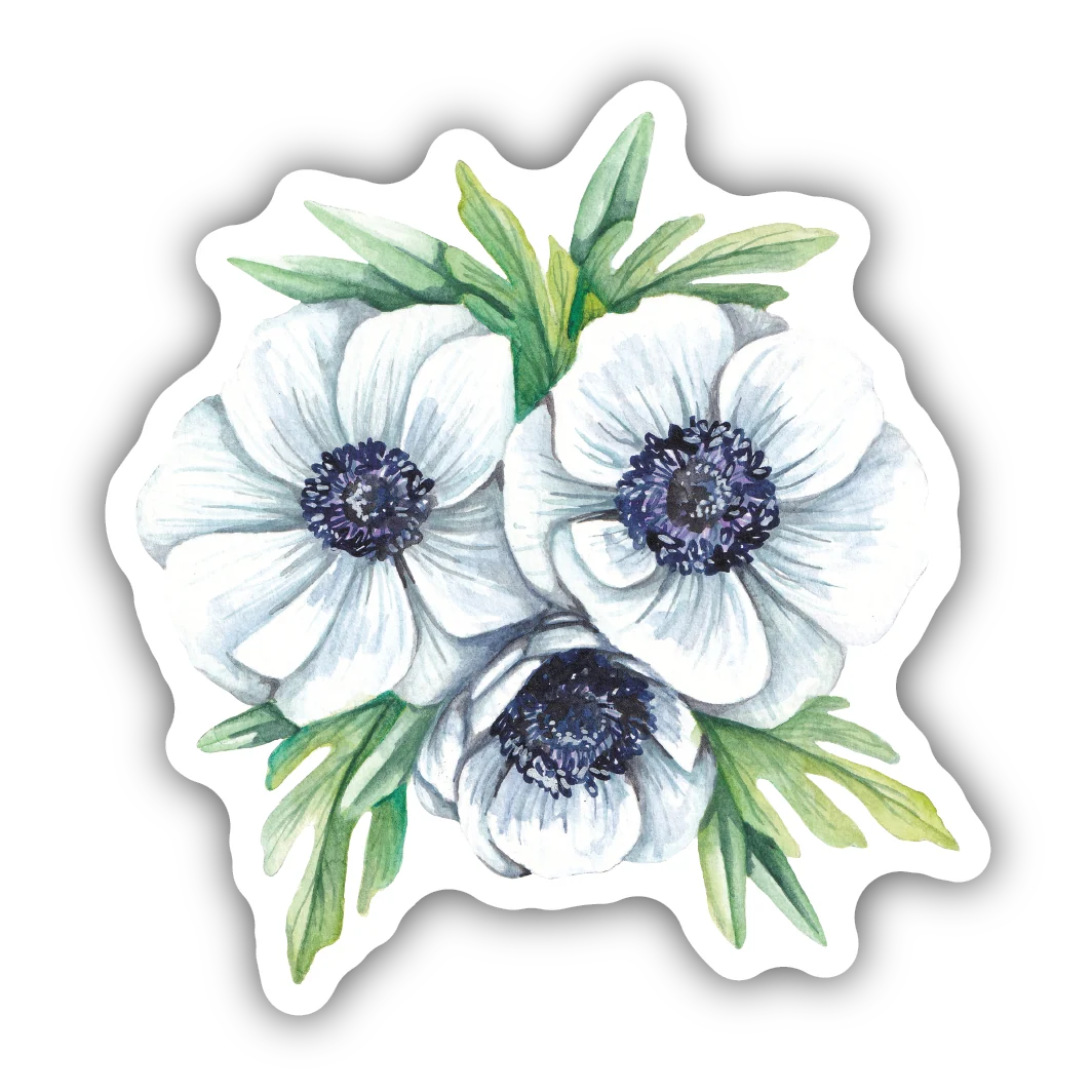 User-Friendly Stickers Northwest White Anemones Flower Sticker Elegant