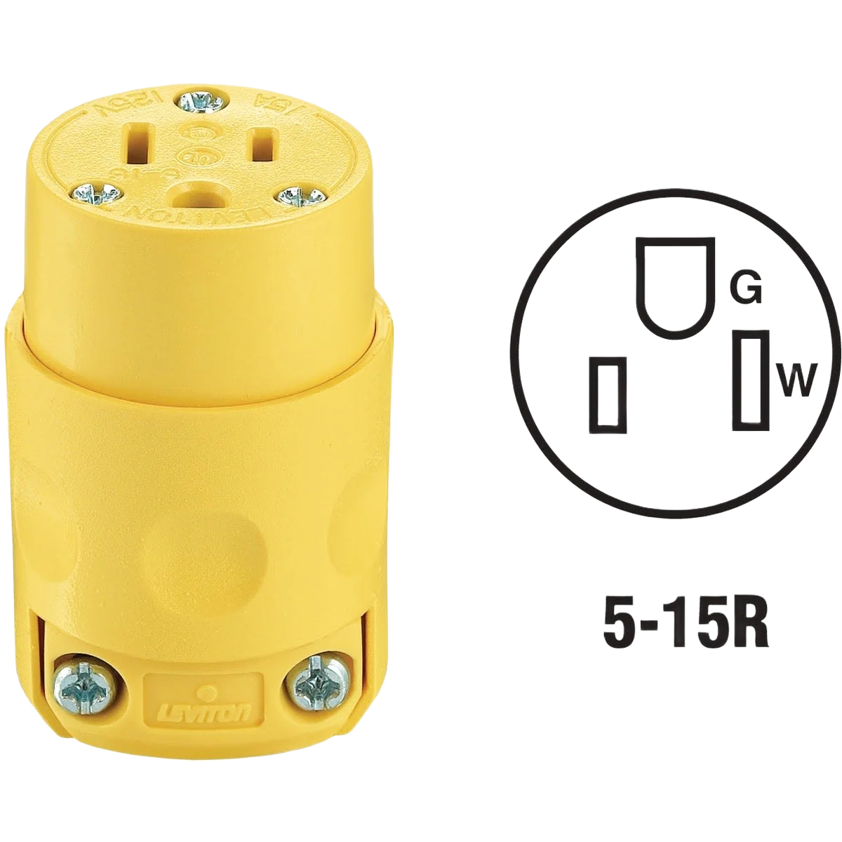 Soft Leviton 15 Amp 3-Wire 2-Pole Yellow Cord Connector Enhanced