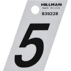 Long-Lasting Hillman 1-1 2-In. Adhesive Black Silver Angle-Cut House Number 5 Natural