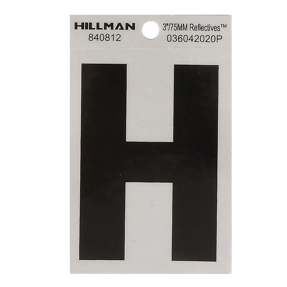 Authentic Hillman 3 in. Black Silver Reflective Mylar Sticker Wide Style Letter H Artisan