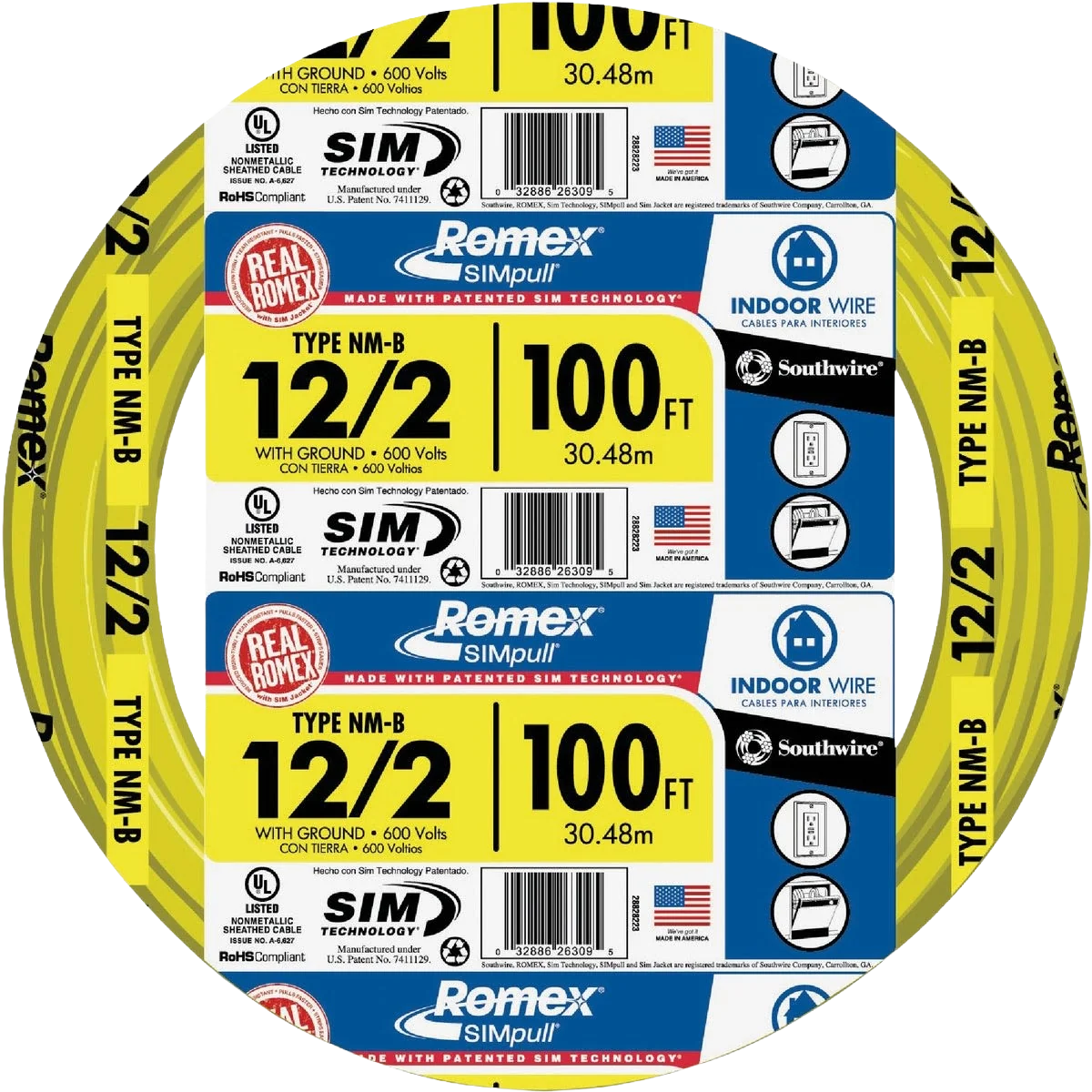 Elegant Romex 100 ft. 12-2 Yellow Solid NMW G Wire Selected
