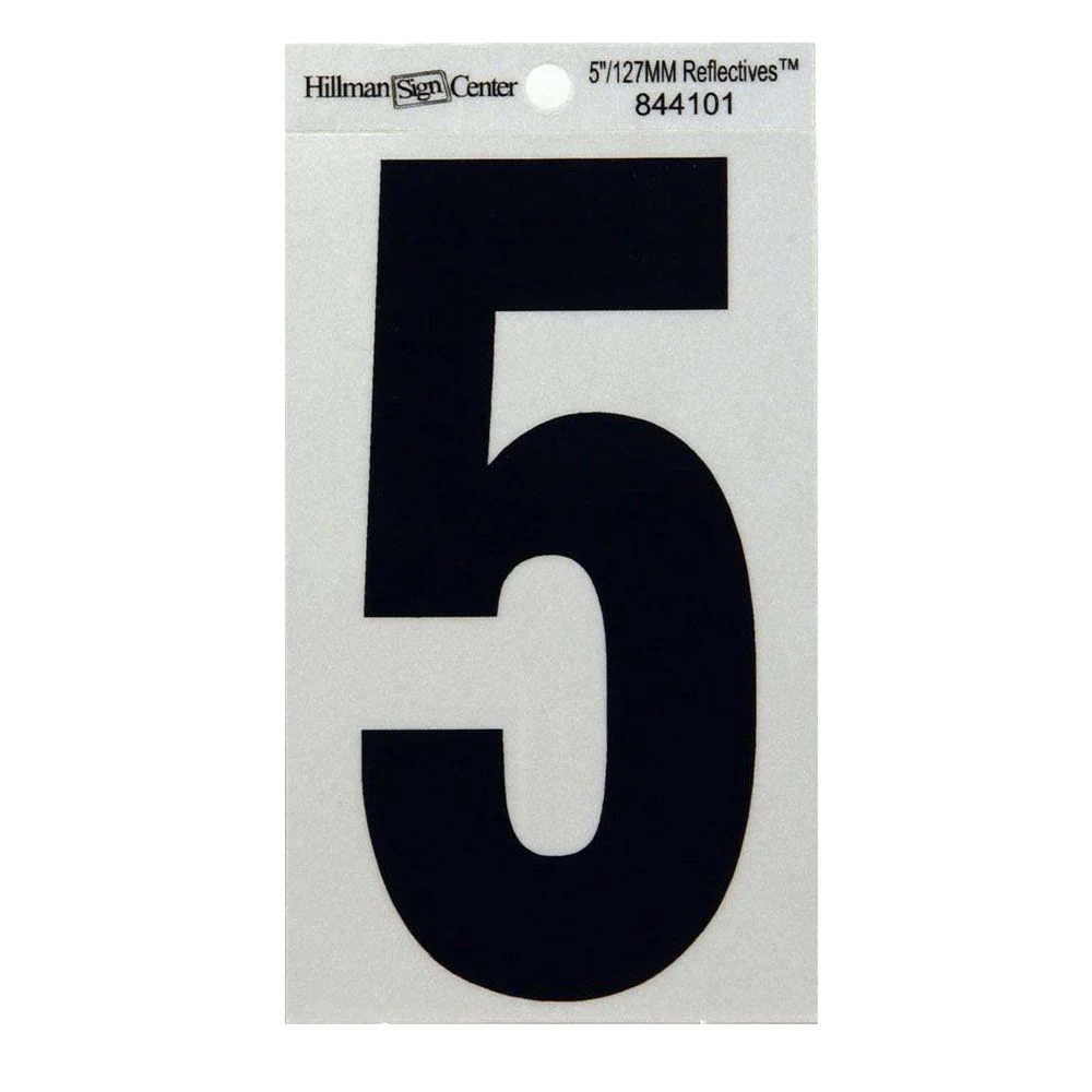 Elegant Hillman 5-In. Black Silver Reflective Adhesive House Number 5 Modern