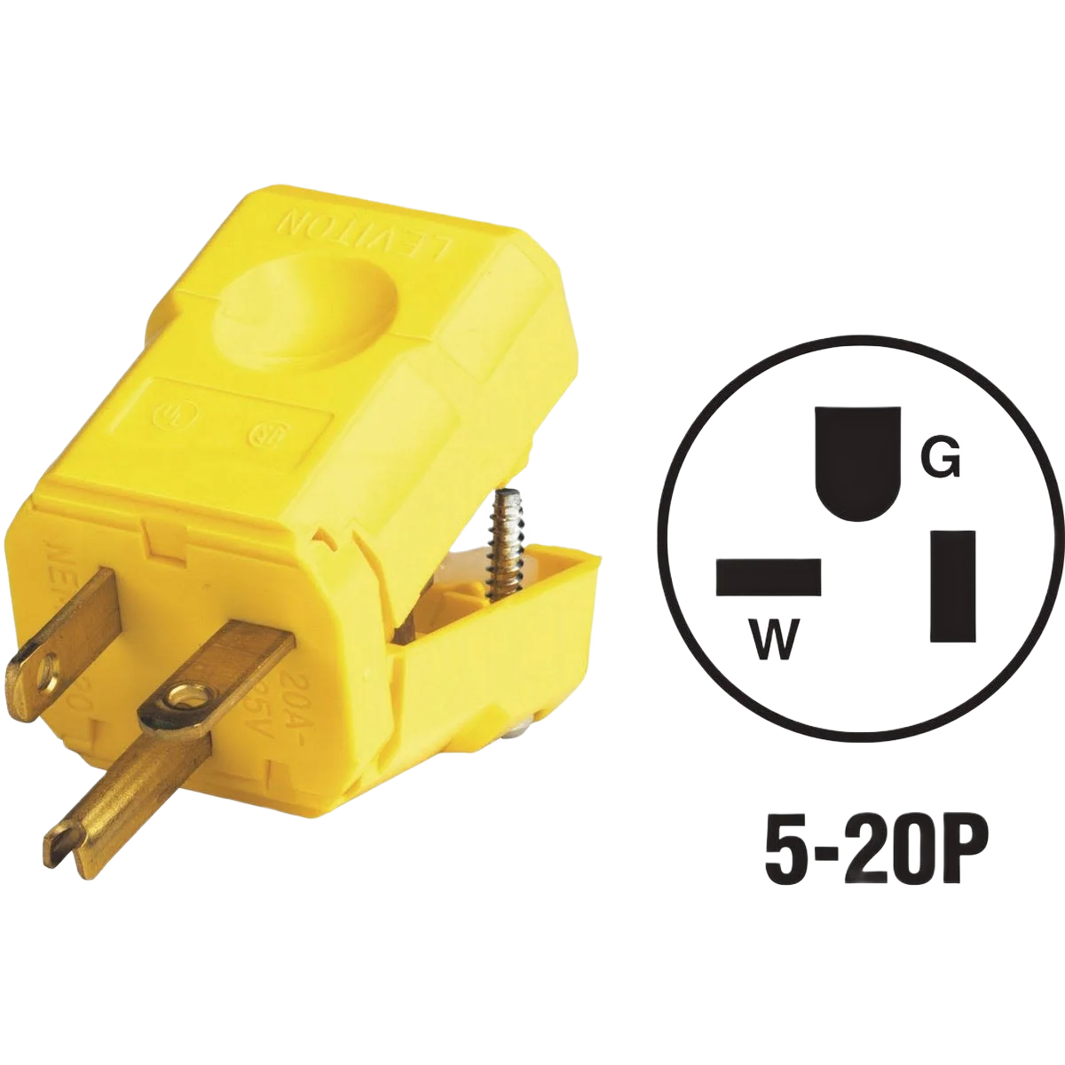 Responsible Leviton 20 Amp 125V 3-Wire 2-Pole Yellow Python Cord Plug Premium