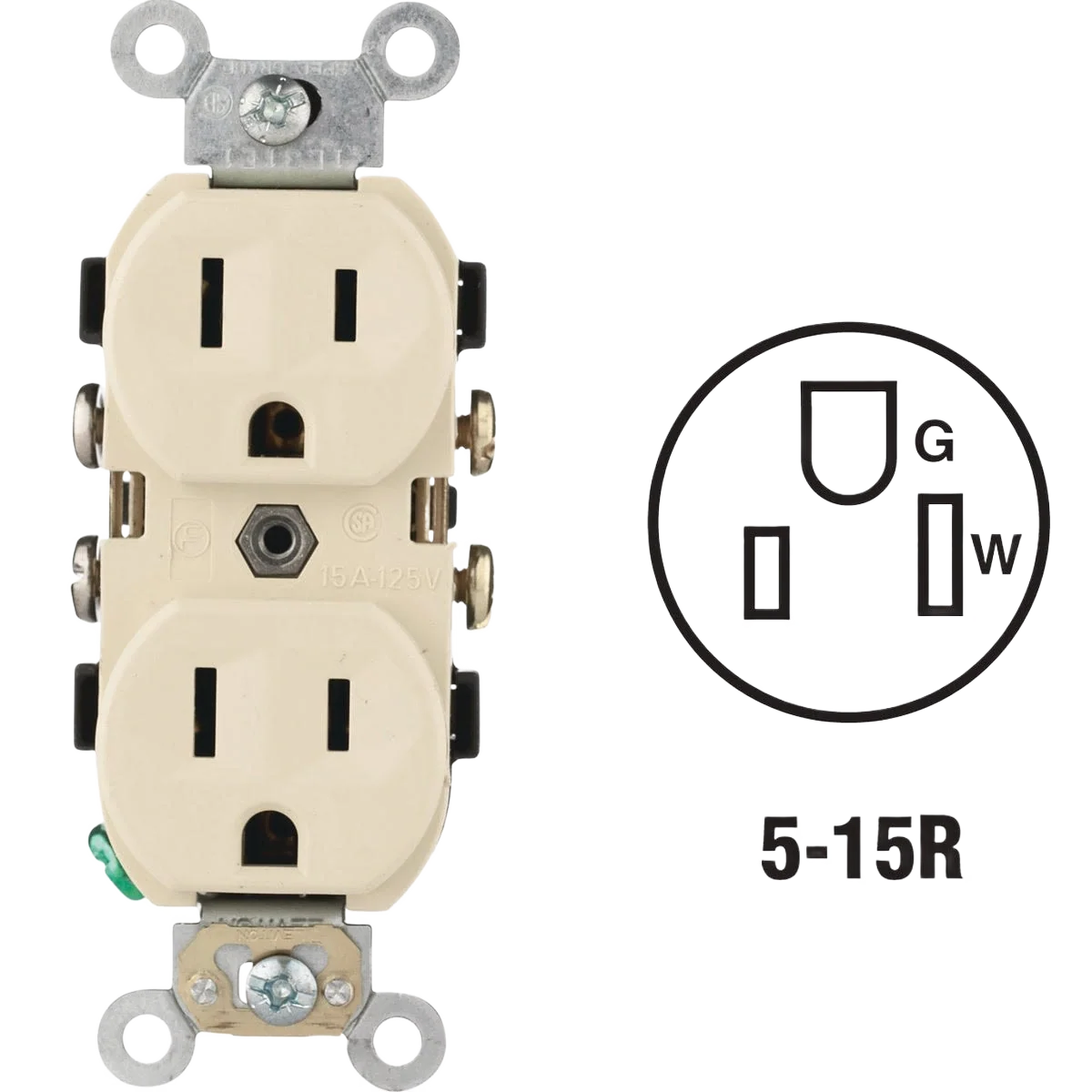 Next-Generation Leviton 15 Amp Ivory Commercial Grade Duplex Outlet Soft