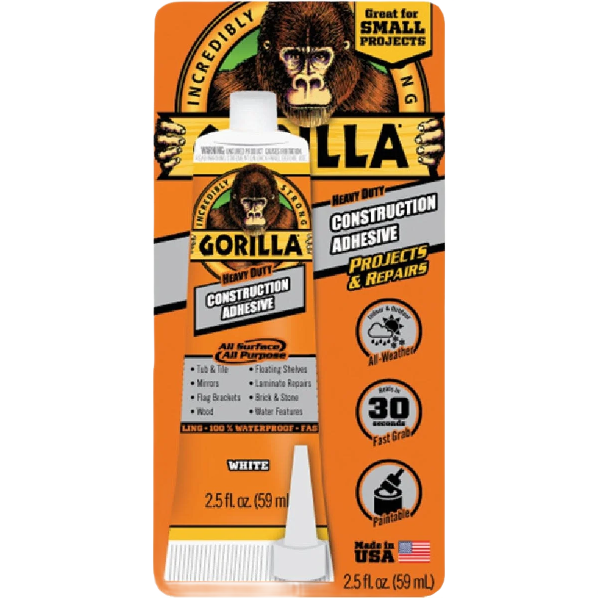 Convenient Gorilla Heavy-Duty All Surface Construction Adhesive 2.5 oz. Traditional