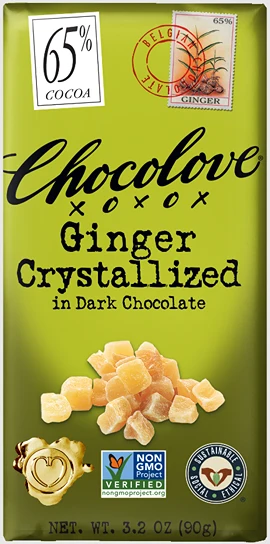Exceptional Chocolove Ginger Crystalized in Dark Chocolate Bar 3.2 oz. Reusable