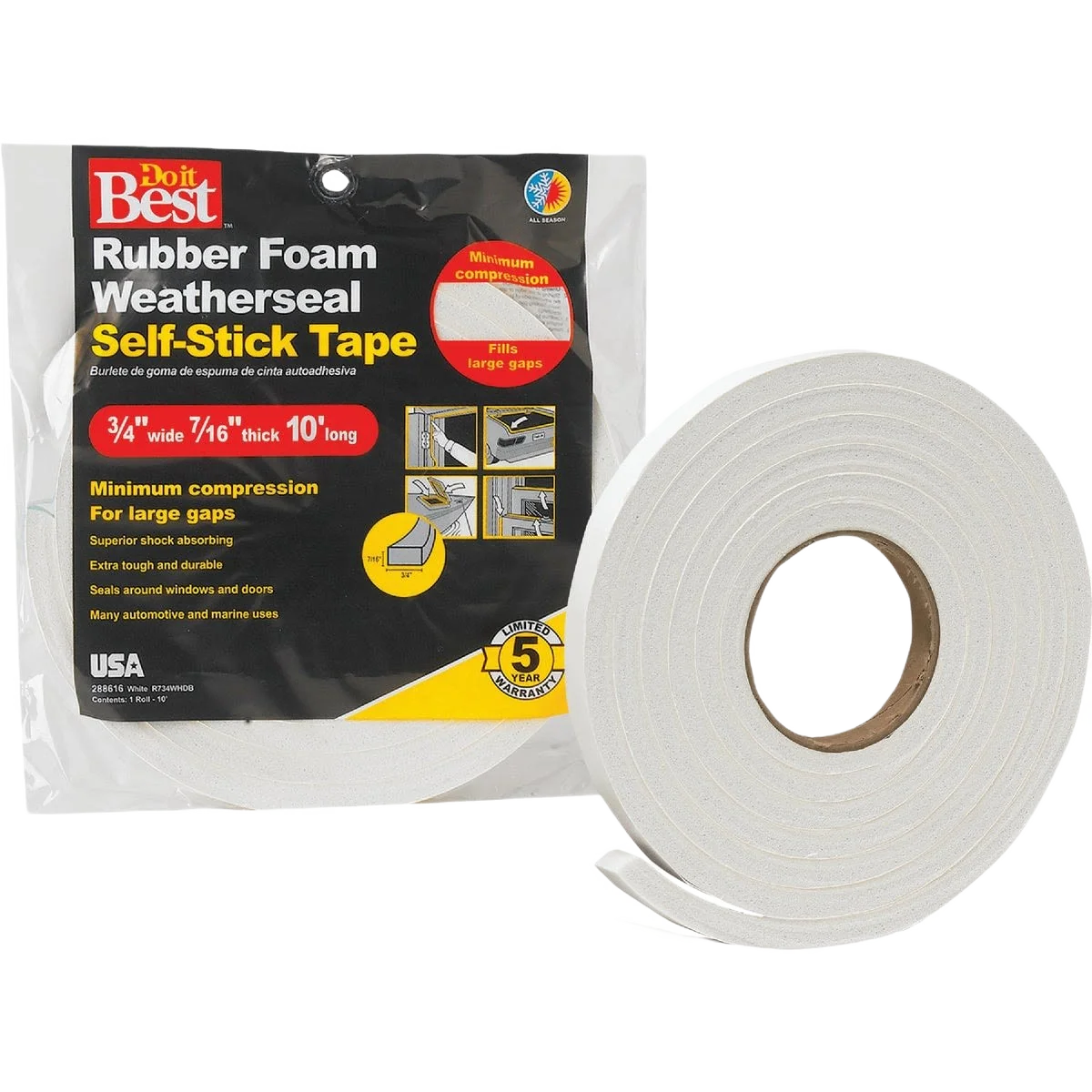 Casual Do it White Foam Weatherstrip Tape 3 4 x 7 16 In. x 10 ft. Solid