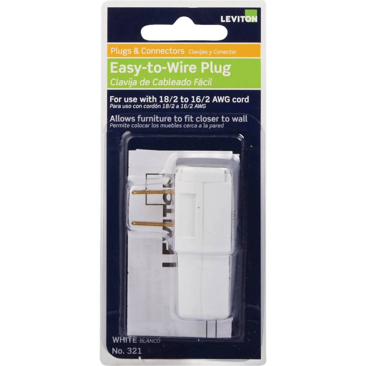Selected Leviton 15 Amp White Easy Wire Cord Plug Smooth