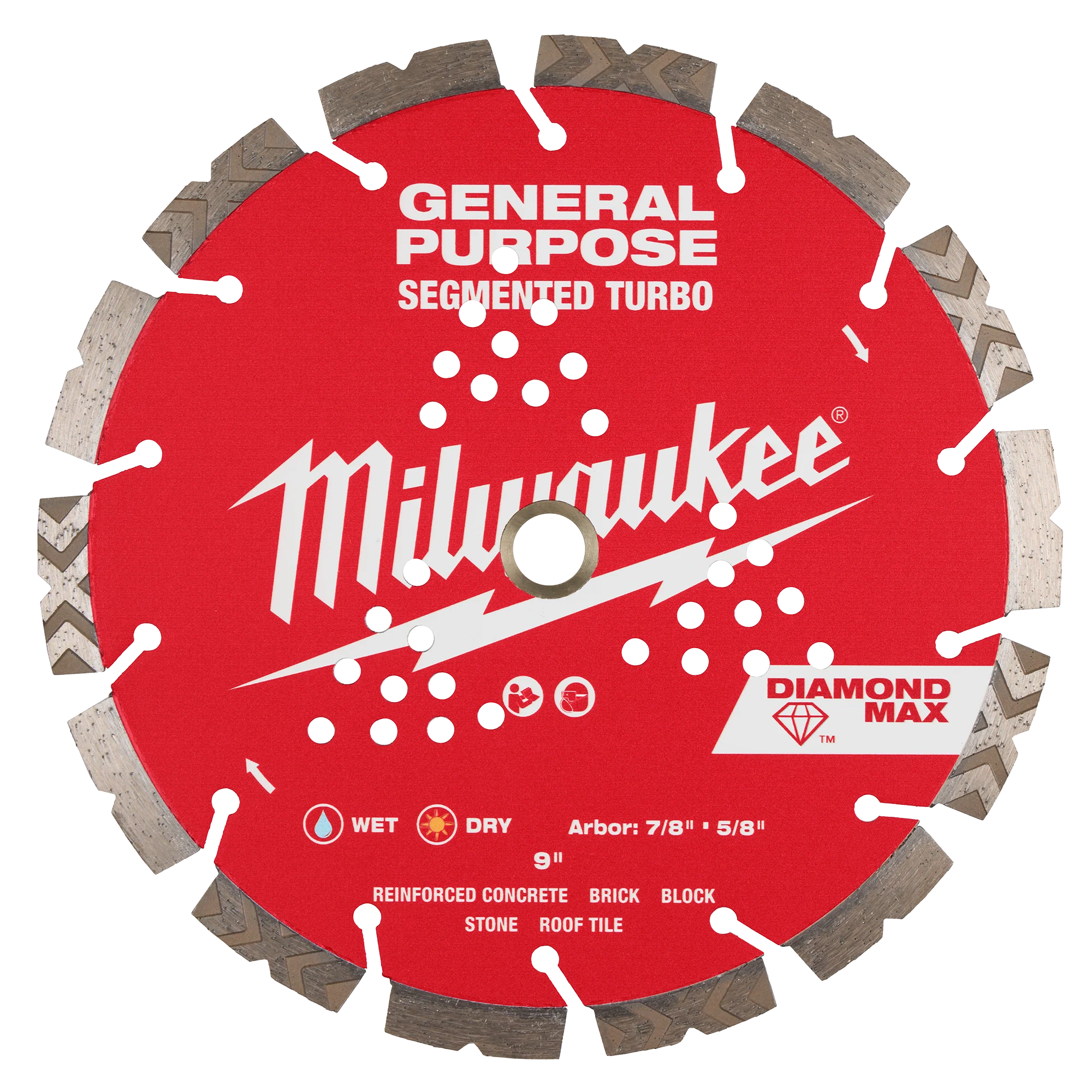 Reusable Milwaukee 9 DIAMOND MAX™ Segmented Turbo General Purpose Diamond Blade Luxury