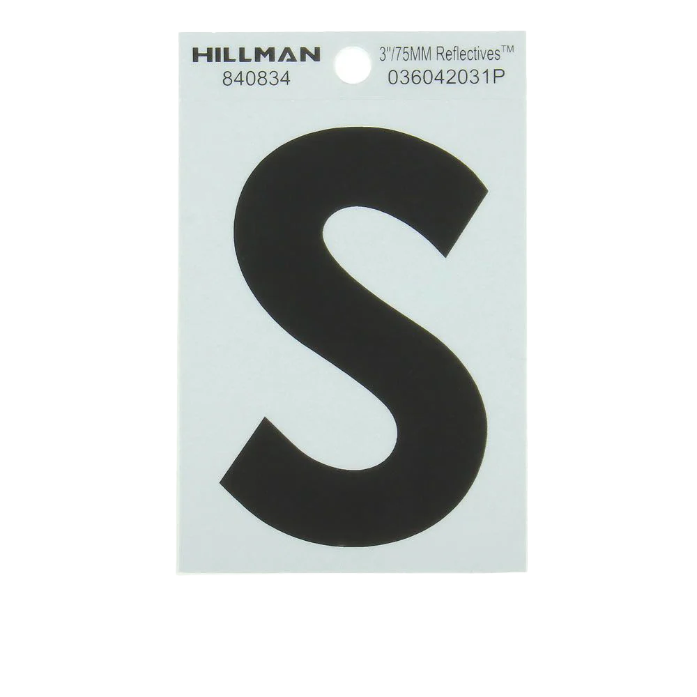 Safe Hillman 3 in. Black Silver Reflective Mylar Sticker Wide Style Letter S Carefully Designed