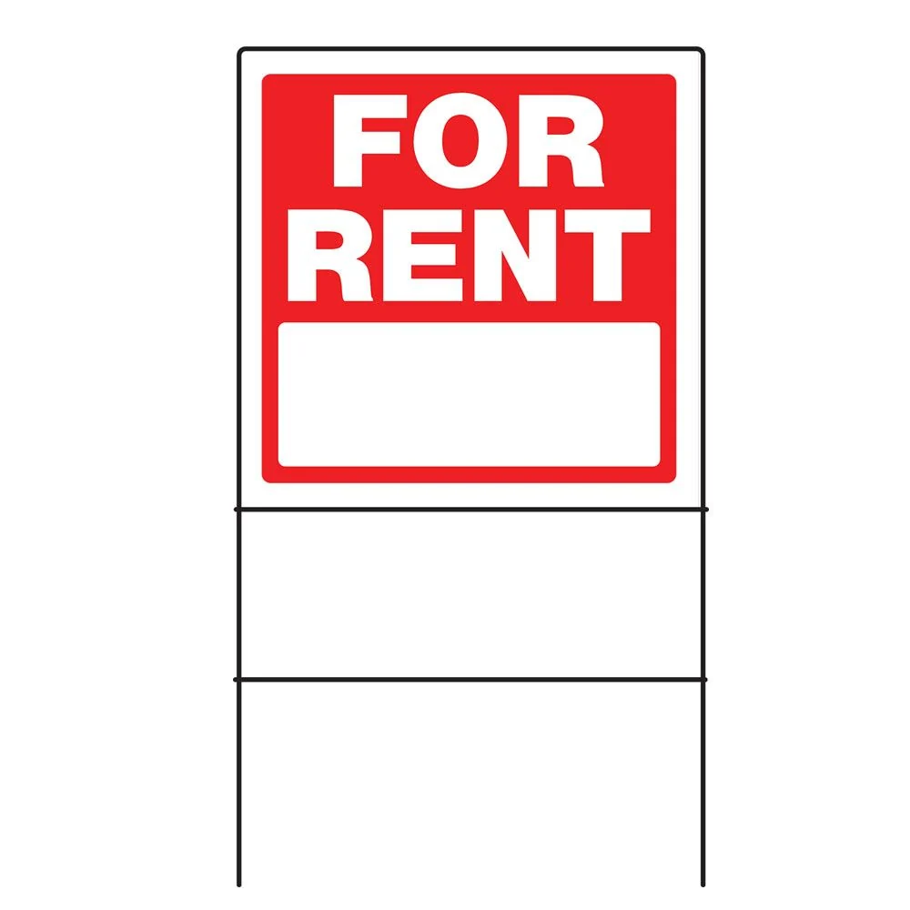 Breathable Hillman Red White for Rent Sign with Frame 18 x 18 in. Dependable