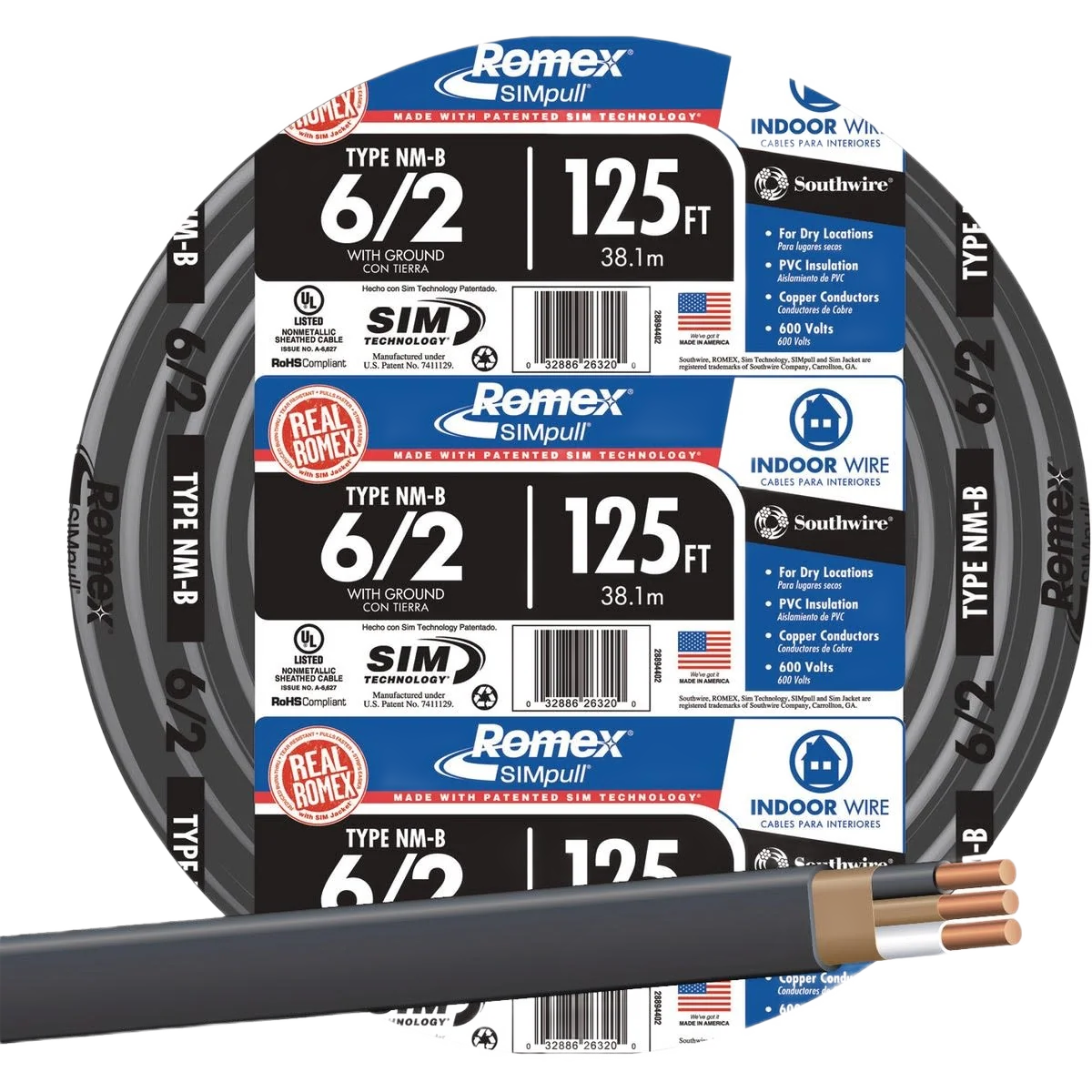 Eco-Friendly Romex 125 ft. 6-2 Black Solid NMW G Wire Advanced