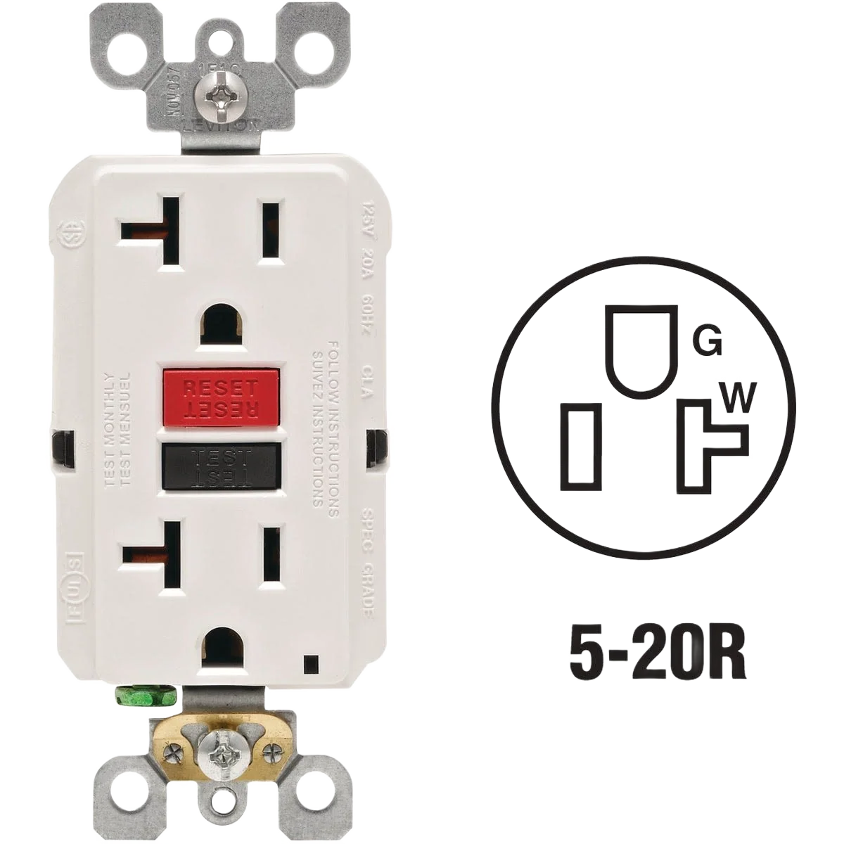 High-Quality Leviton SmartlockPro White Commercial Grade 5-20R GFCI Outlet Efficient