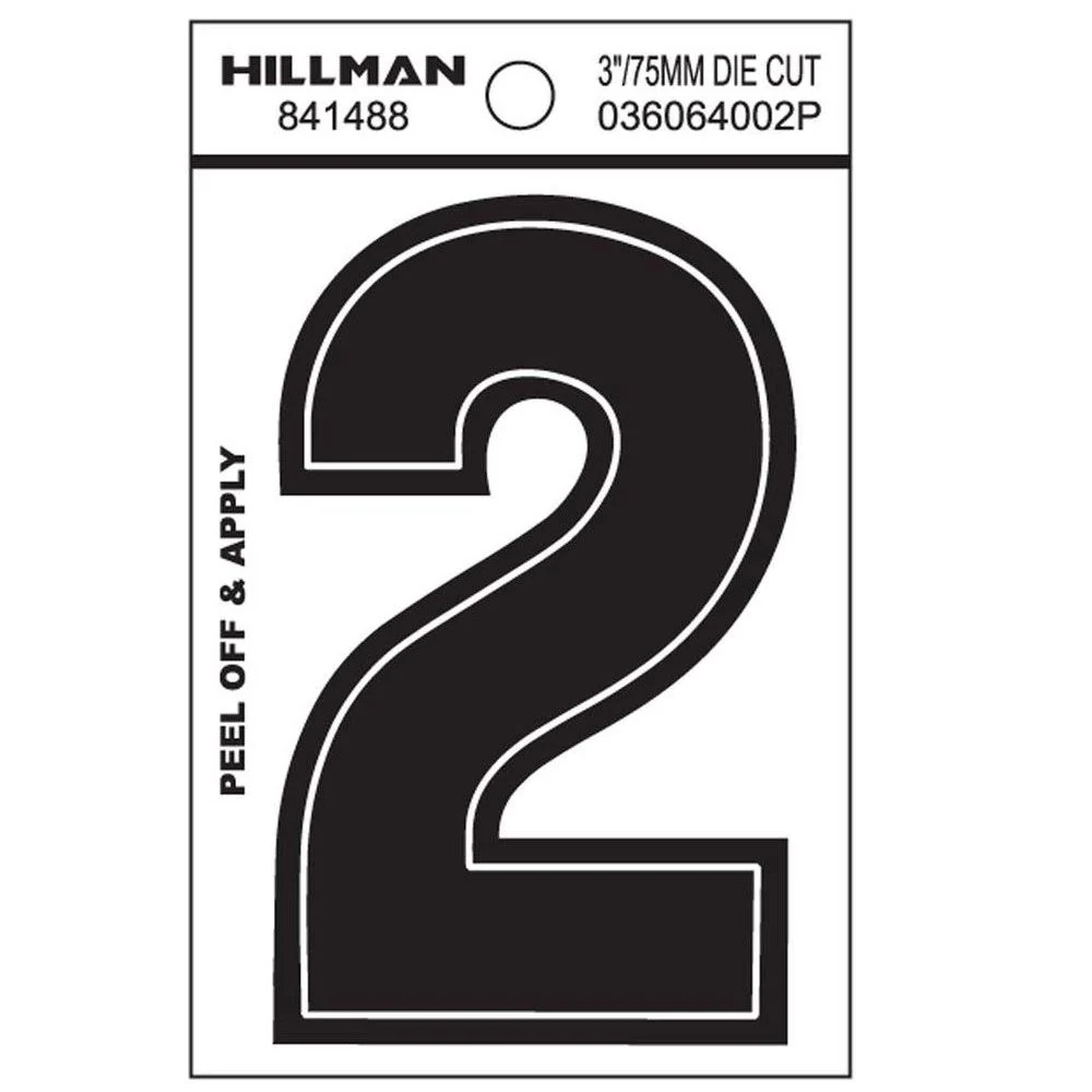 Lightweight Hillman 3-In. Adhesive Black House Number 2 Soft