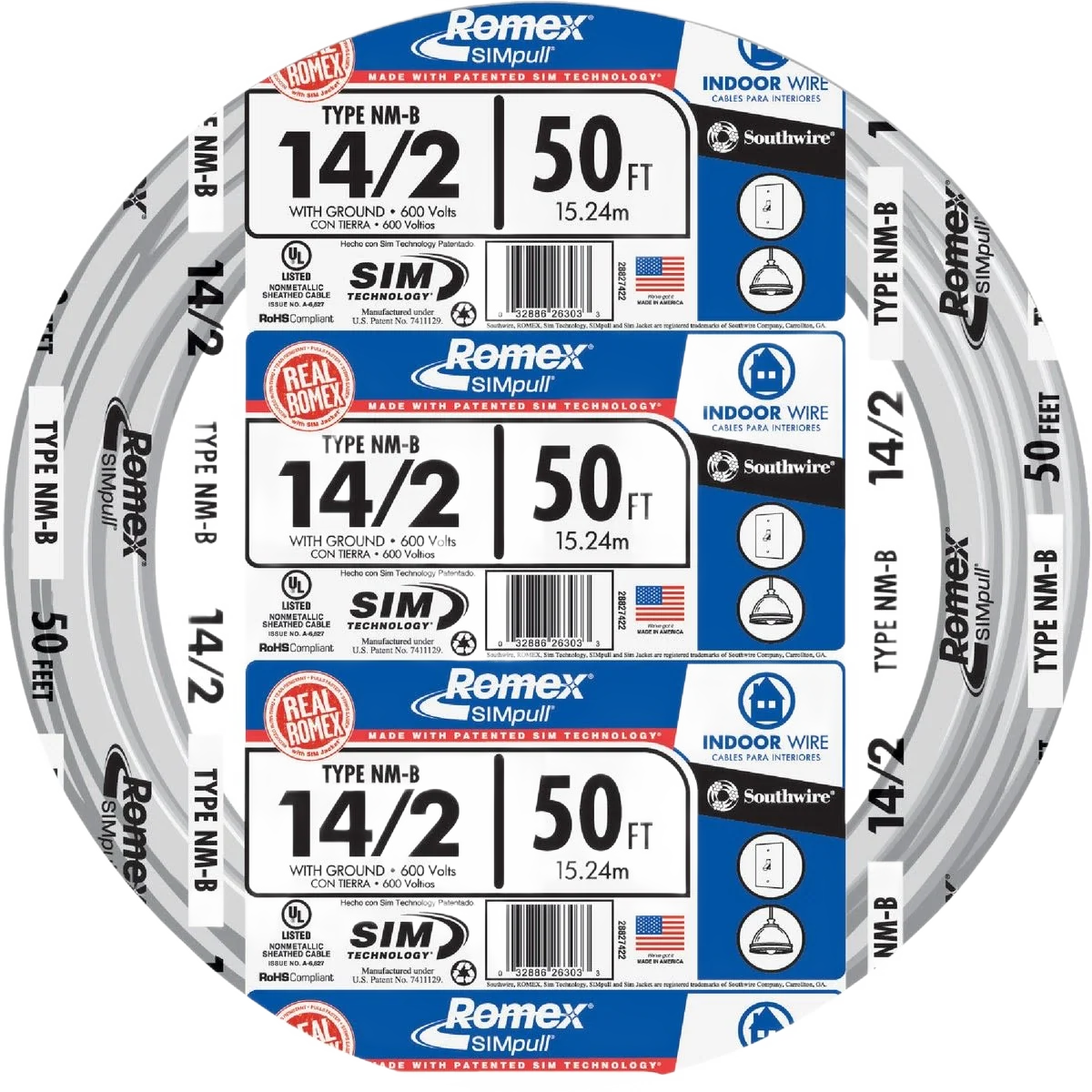 Contemporary Romex 50 ft. 14-2 White Solid NMW G Wire Official