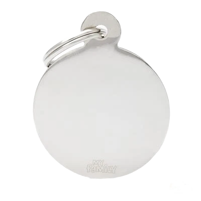 Reusable MyFamily Large Chrome Round ID Tag Dependable