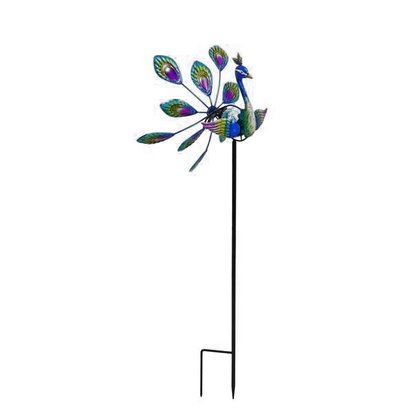 Sustainable Evergreen Solar Peacock Staked Wind Spinner Reusable