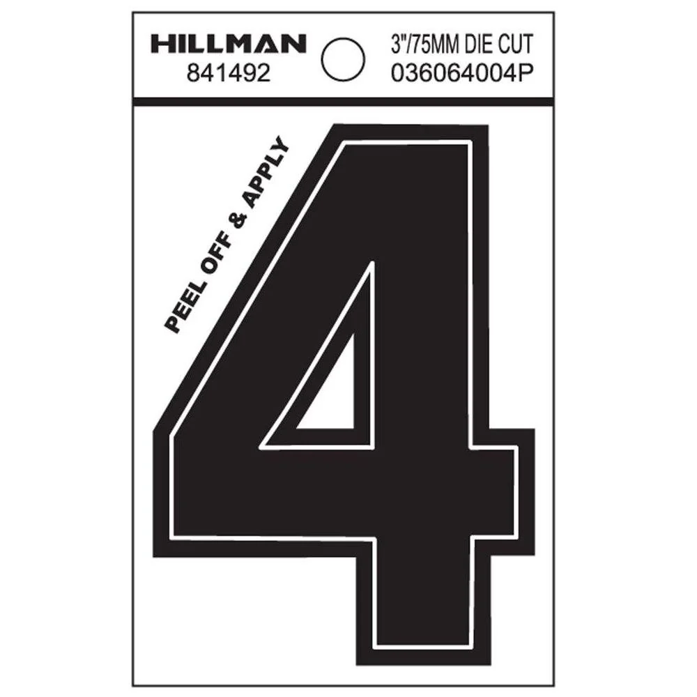 Enhanced Hillman 3-In. Adhesive Black House Number 4 Pure