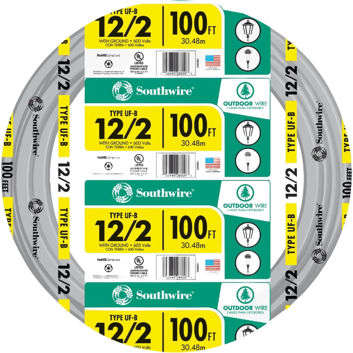 Classic Southwire 100′ 12 AWG 2-Conductor UFW G Wire Exclusive