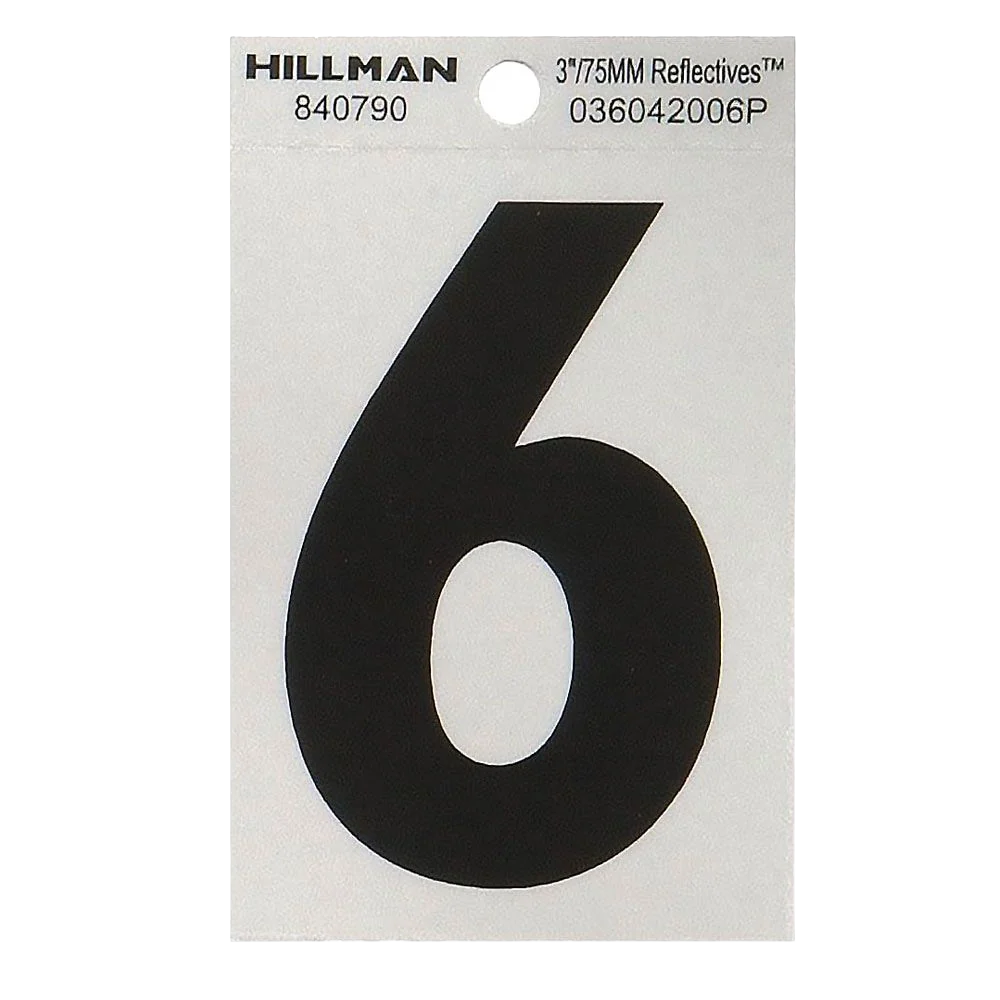 Relaxed Hillman 3-In. Adhesive Black Silver House Number 6 High-End