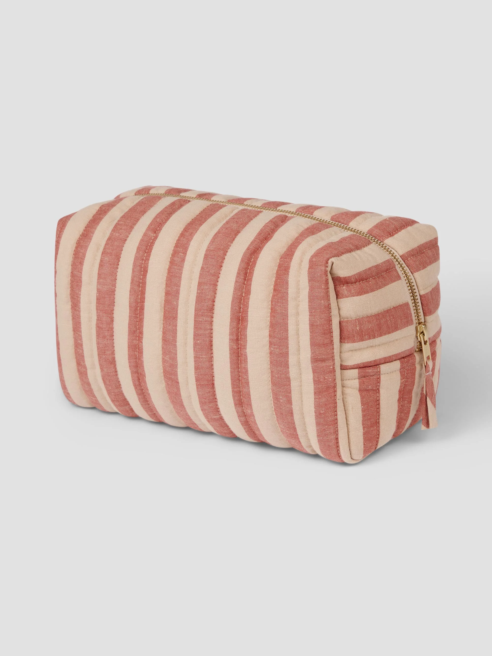 Superior Sandstone Red Pembroke Stripe Linen Blend Wash Bag Luxury