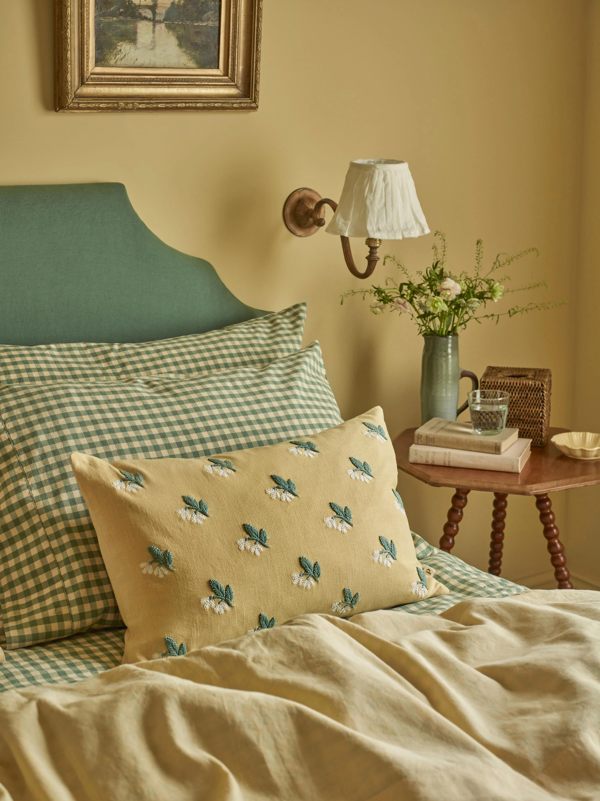 Excellent Butter Yellow Snowdrop Embroidered Filled Cushion Powerful