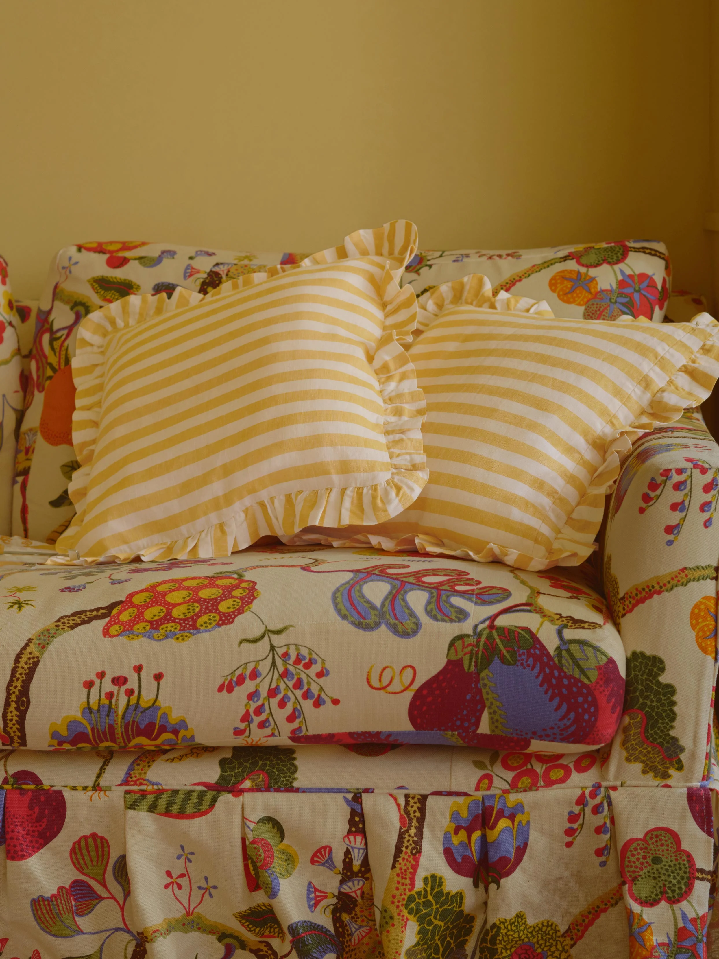 Top-Quality Honey Pembroke Stripe Frill Linen Blend Filled Cushion Refined