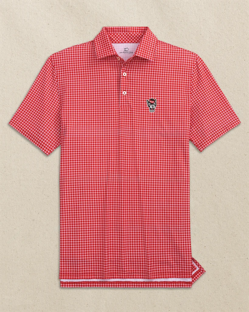 Enhanced NC State Wolf Head Driver Dunes Edge Plaid Polo Safe