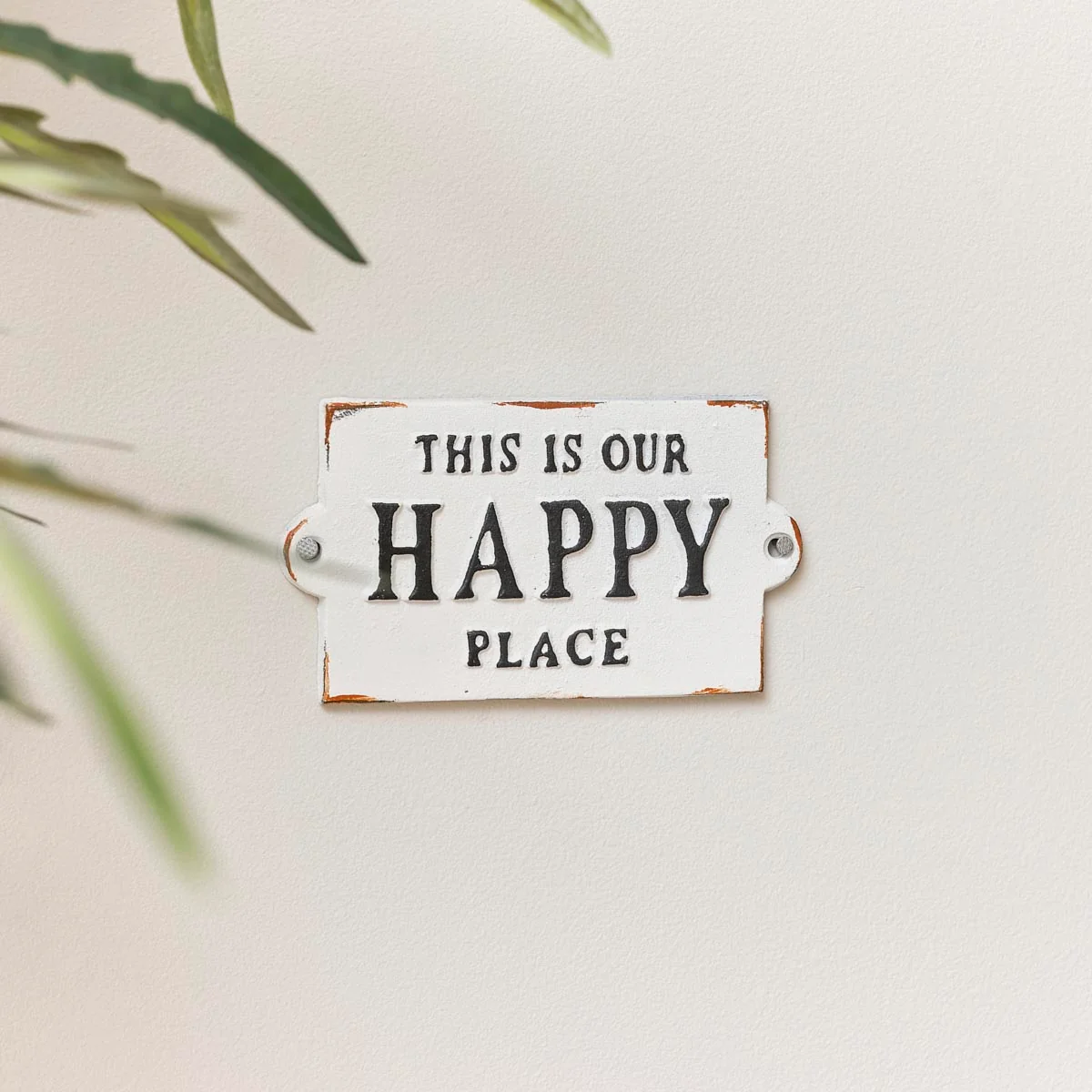 High-Quality Rustic White Metal ‘Happy Place’ Wall Sign Relaxed