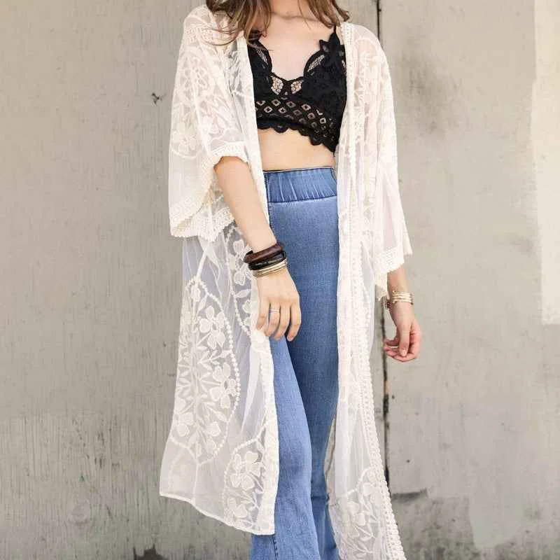 Soft Mesh Embroidered Kimono Long-Lasting