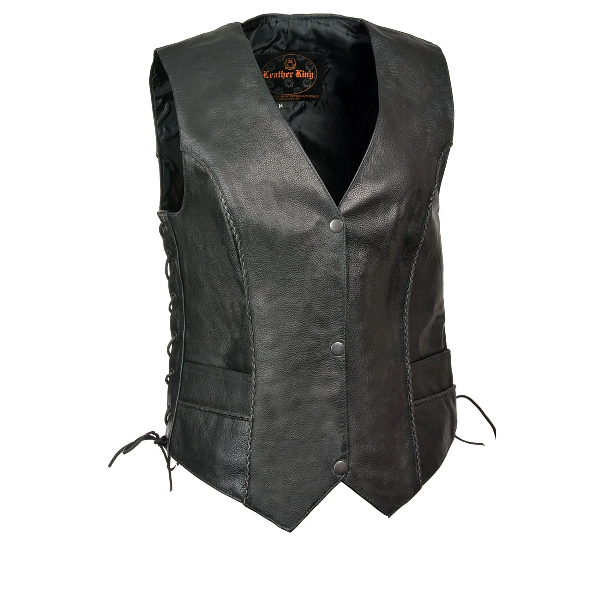 Minimalist Milwaukee Leather SH2045 Women’s Black Thin Braid Leather Side Lace Motorcycle Rider Vest- Front Snap Closure Exceptional
