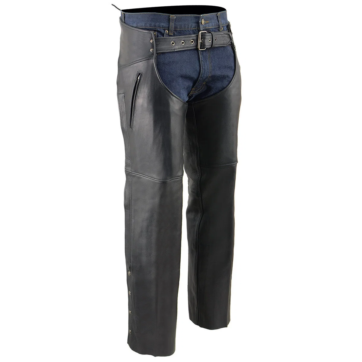 Traditional Milwaukee Leather MLM5502 Men’s Black Premium Leather Motorcycle Rider Chaps w Cool-Tec Leather Treatment Functional