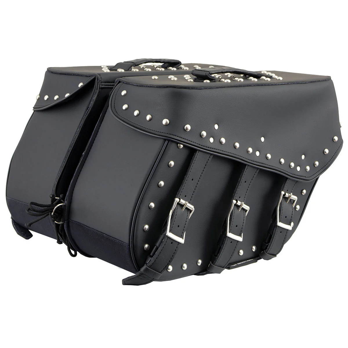 Breathable Milwaukee Leather SH551ZB Black PVC Zip Off Chrome Studded Motorcycle Saddlebag High-End